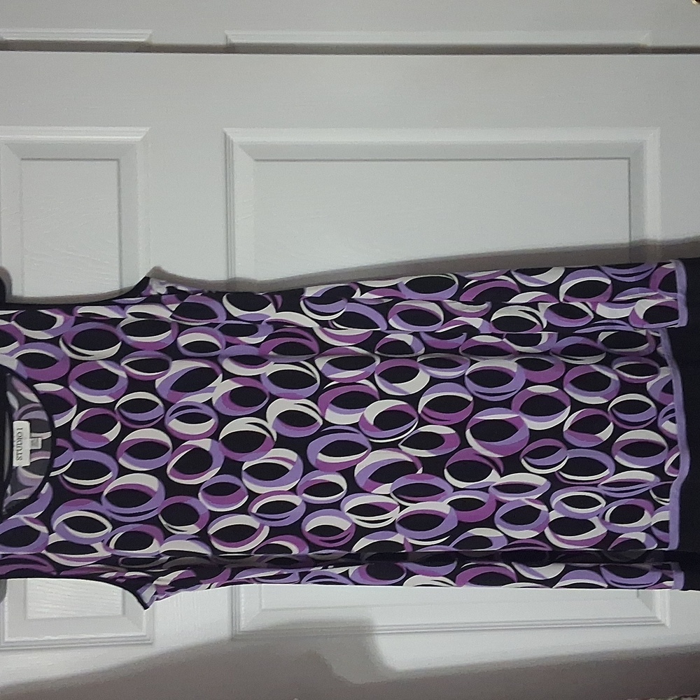 Studio I Black and Purple Circular Print Dress